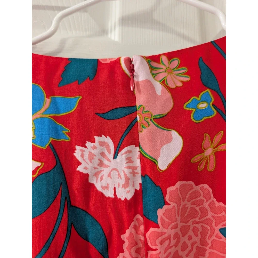 J. Crew, Wmns 4, V-Neck Floral Mini Dress, Long Sleeve, Red, Whimsy, Lightweight